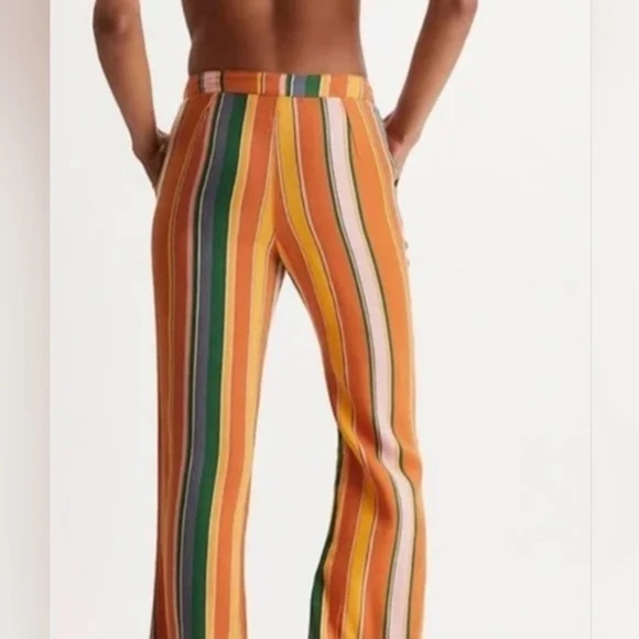 Free People Anthropologie Women’s Boho Striped Pants Orange Green Pink Blue 4 - Picture 2 of 13